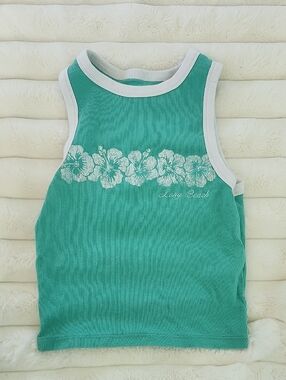 Hollister Girls Turquoise Tank Top with White Floral Stripe
